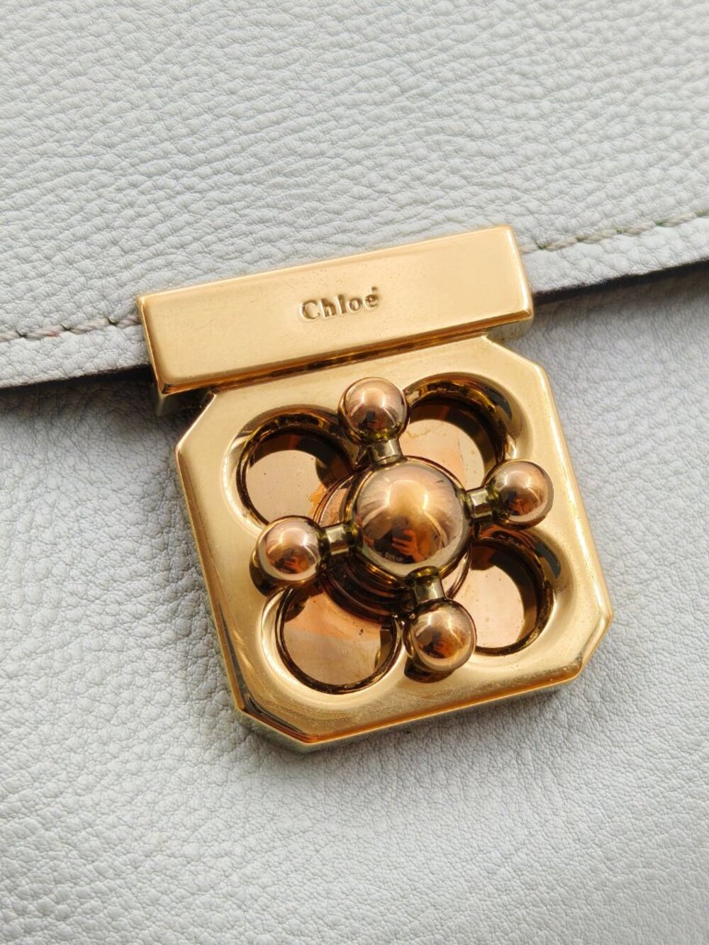 Chloé Elsie Mint Green Leather Shoulder Bag Gold Turn Lock - Picture 9 of 13